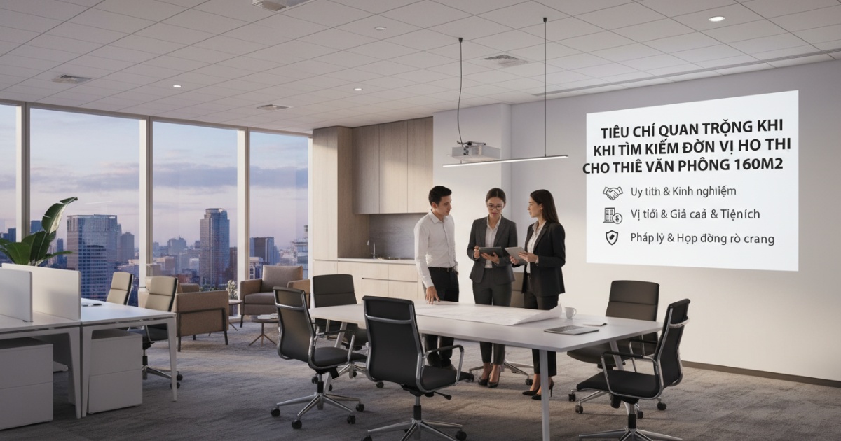 Tiêu chí quan trọng khi tìm kiếm đơn vị cho thuê văn phòng 160m2